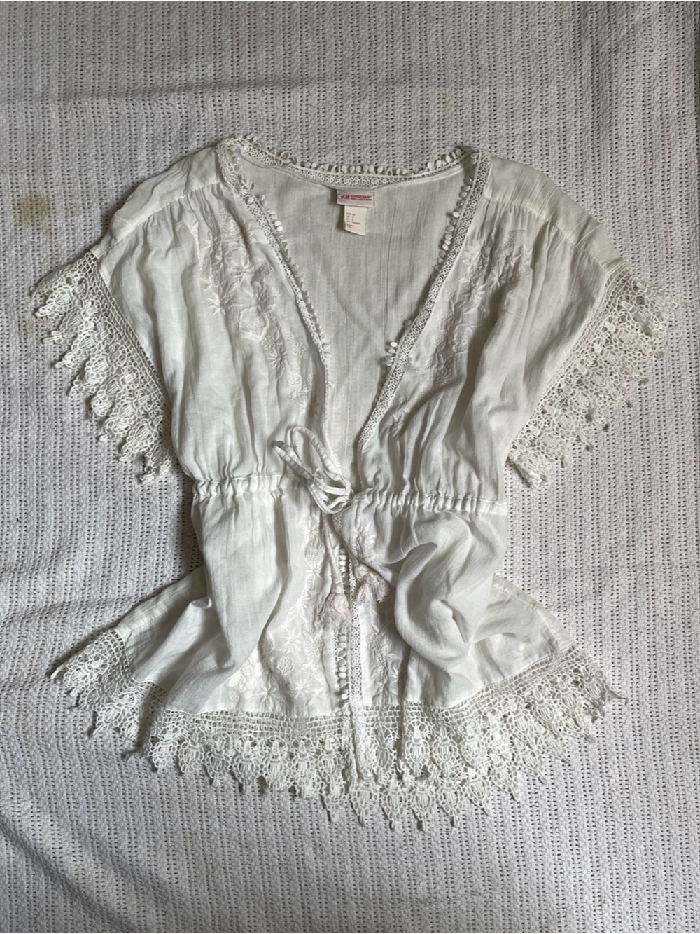 H&M White Crochet-Trim Tie-Front Tunic